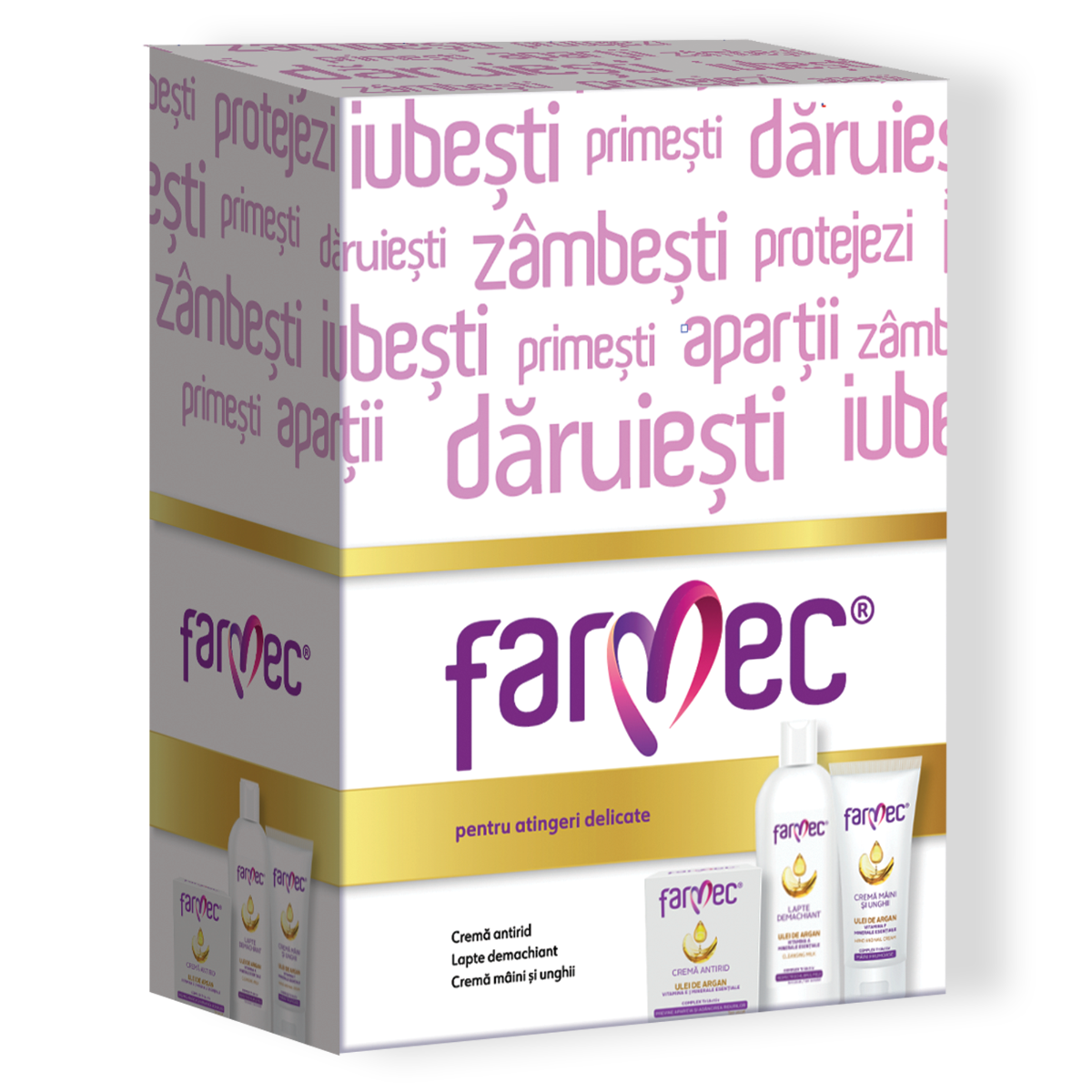 Set Cadou Femei Farmec: Cremă Antirid, Lapte Demachiant și Cremă Mini și Unghii Cu Ulei De Argan